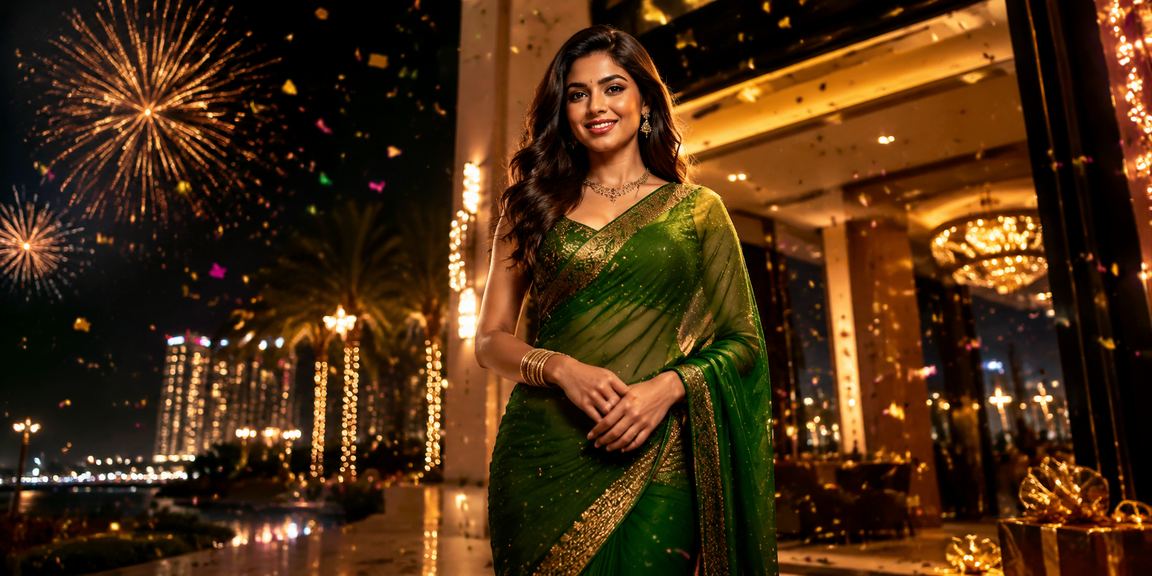 Indian woman enjoying mobile casino experience dressed in traditional saree
